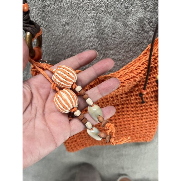 Sun N Sand Orange Straw & Shell Crossbody Boho Tan Purse Bag Beach Casual - Picture 3 of 11